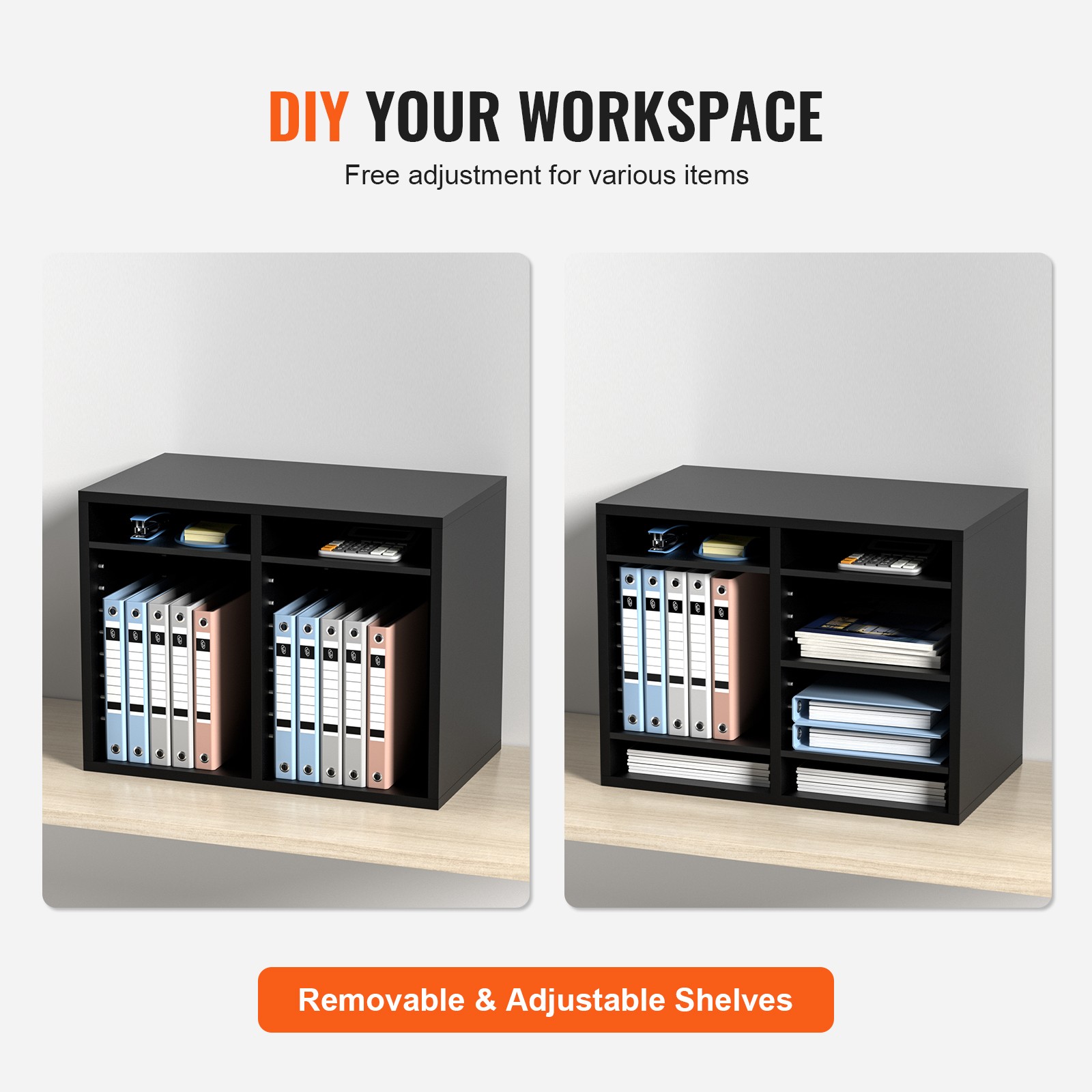VEVOR Wood Literature Organizer Adjustable File Sorter 12 Compartments Black