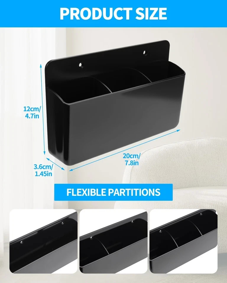3 Slot Adjustable Remote Control Holder Wall Mount Adhesive Organizer Black