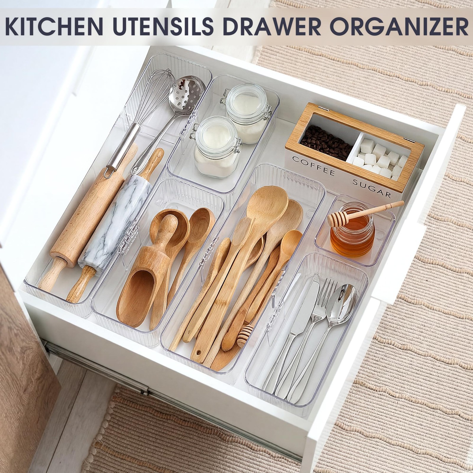 Aneco 20 Pieces Extendable Clear Drawer Organizer Adjustable Vanity