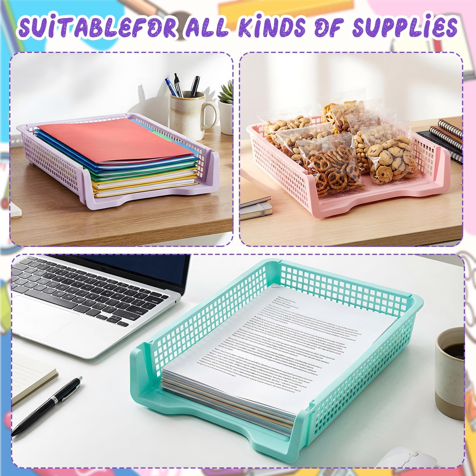 Tenceur 6 Pcs Turn in Trays Classroom, 13.3 x 9.5 x 2.7 Inches, Pastel Colors