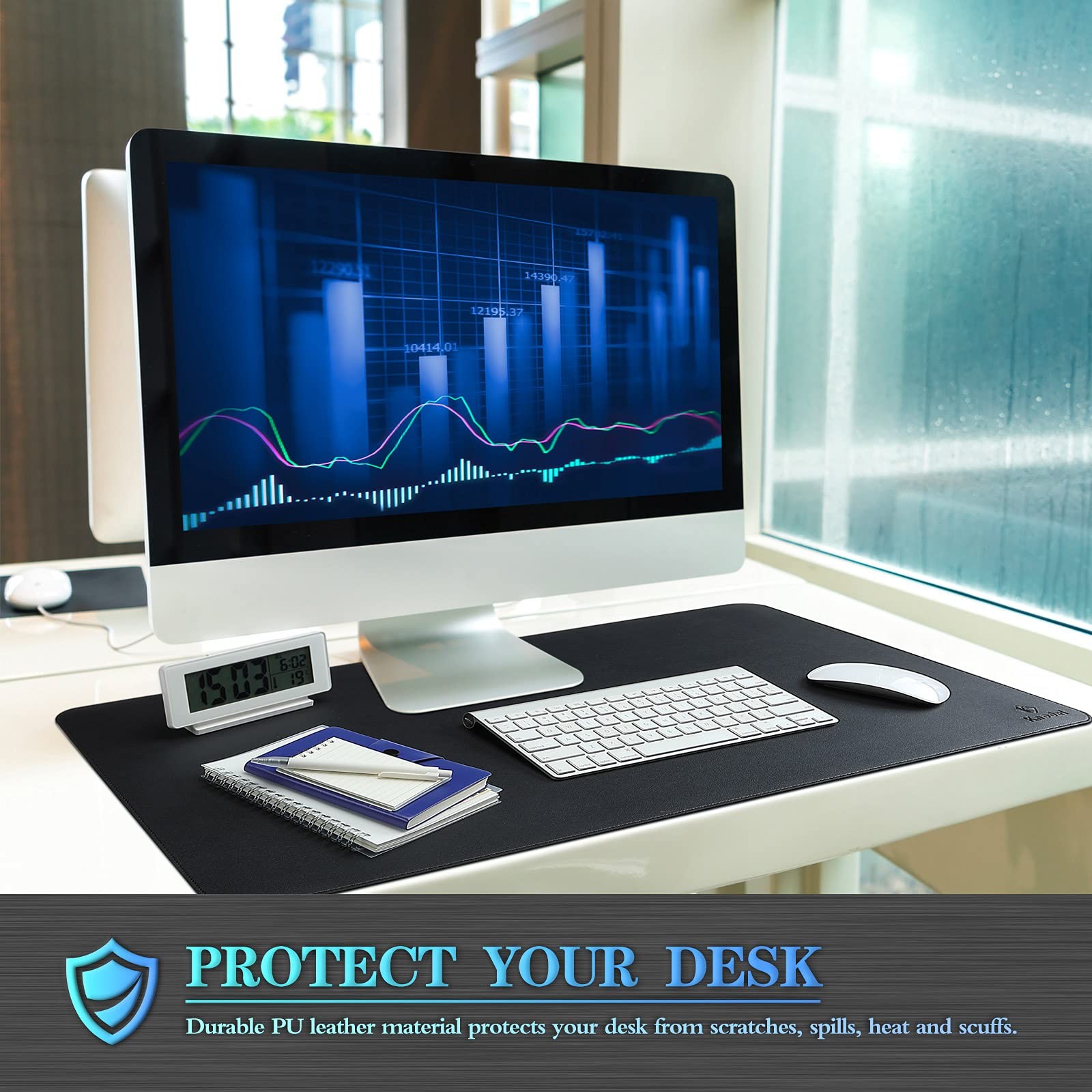 K KNODEL Desk Mat, Blotter, Dual-Sided Office 35.4″ x 17″, Black/Black