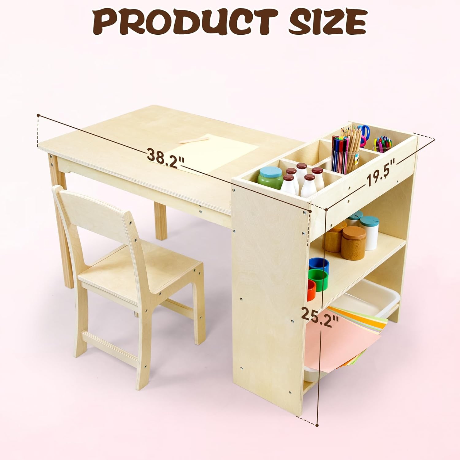 Kids Art Table and Chair Set, Birch Wooden Activity Craft Table, Kids