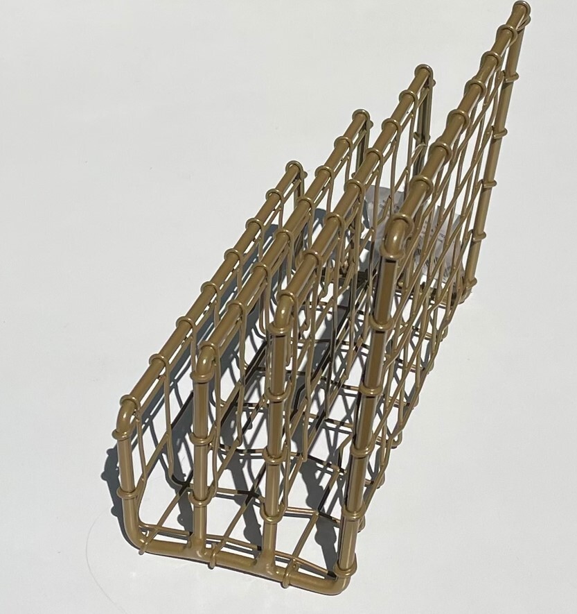 Staples 3-Section Wire Metal Mesh Desk Organizer Mail Letter Sorter Holder Gold