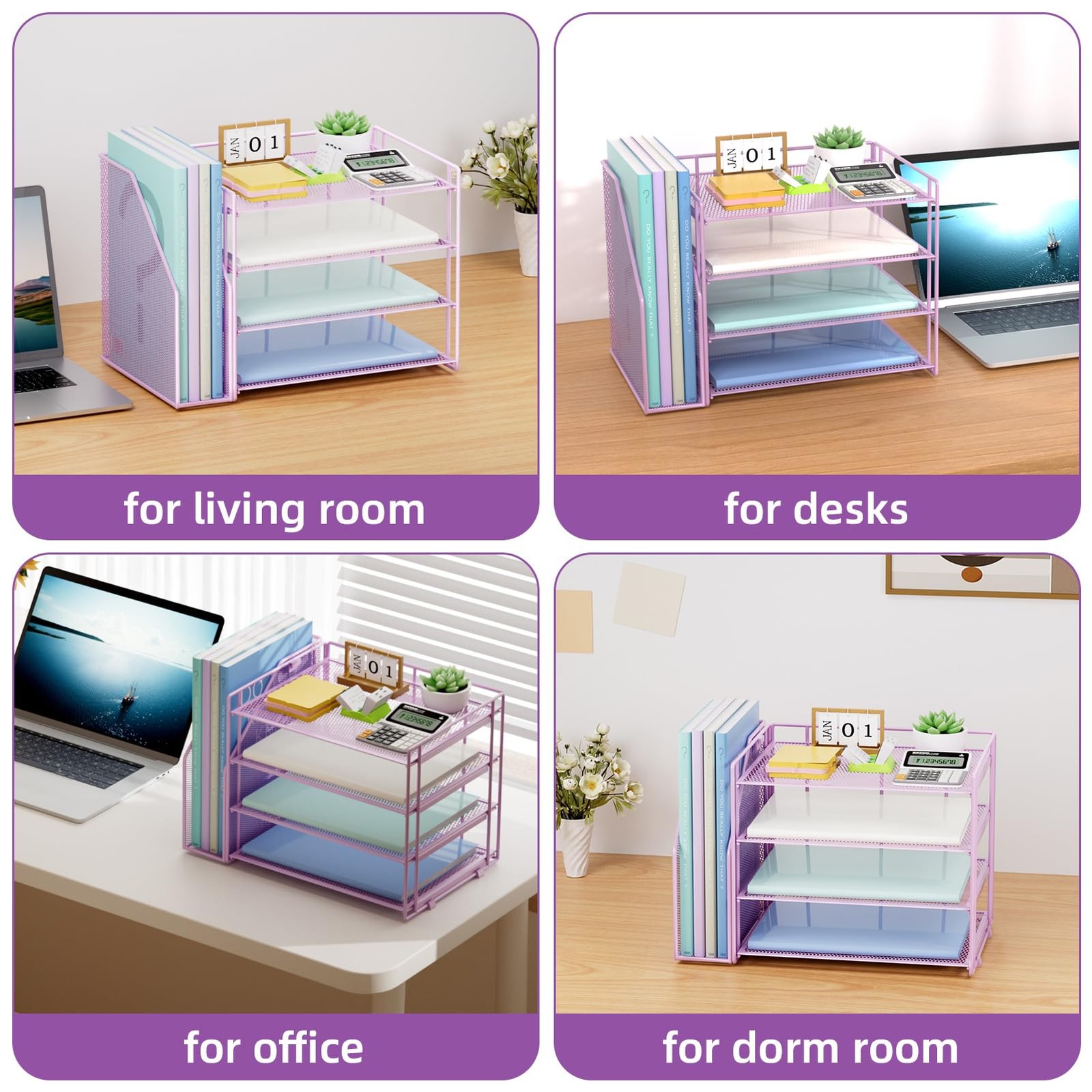 Desk Organizer and Accessories，4-Tier Paper Letter Tray Organizer with File H…