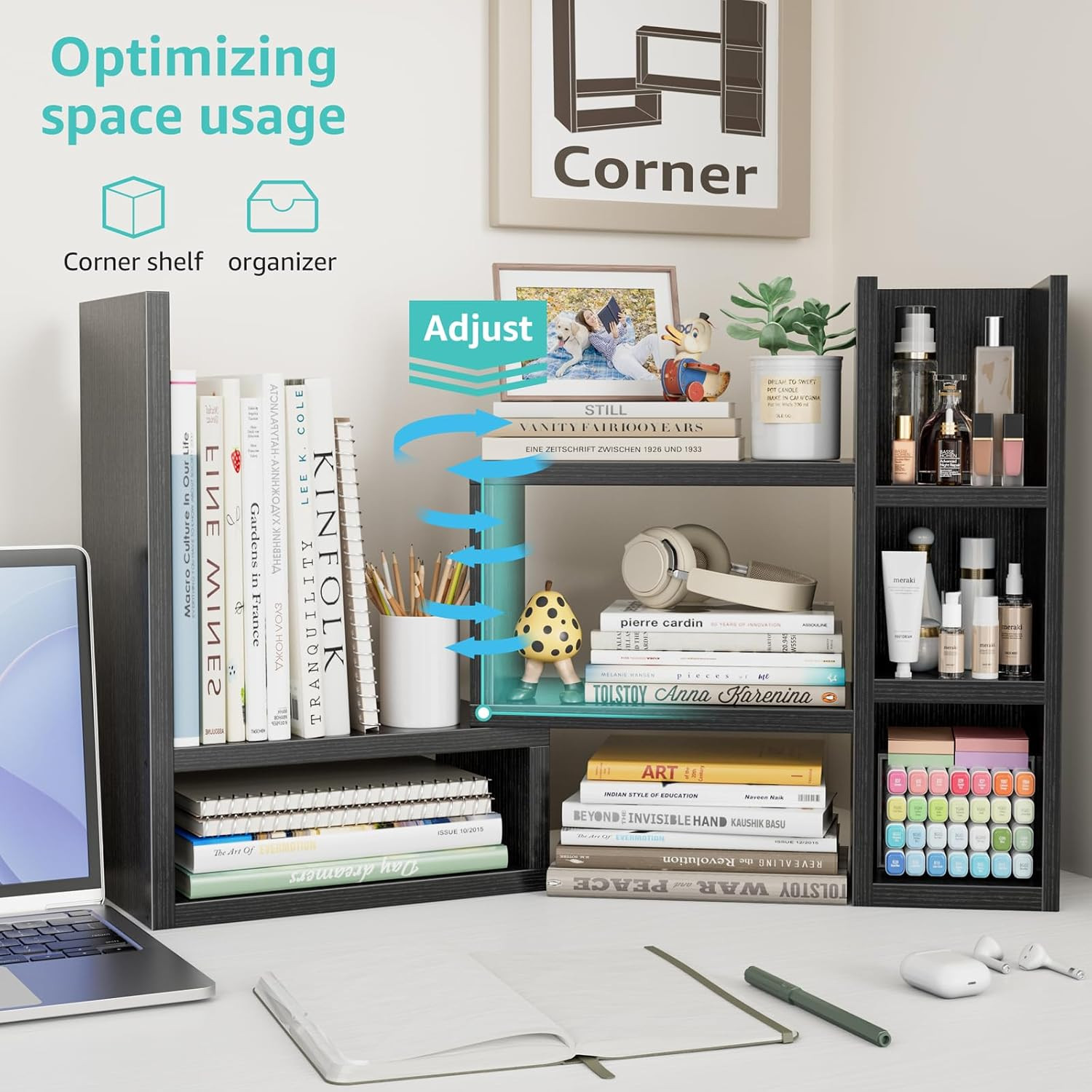 Desk Shelves Desktop Organizer Shlef – Black Office Organization for Top of Desk