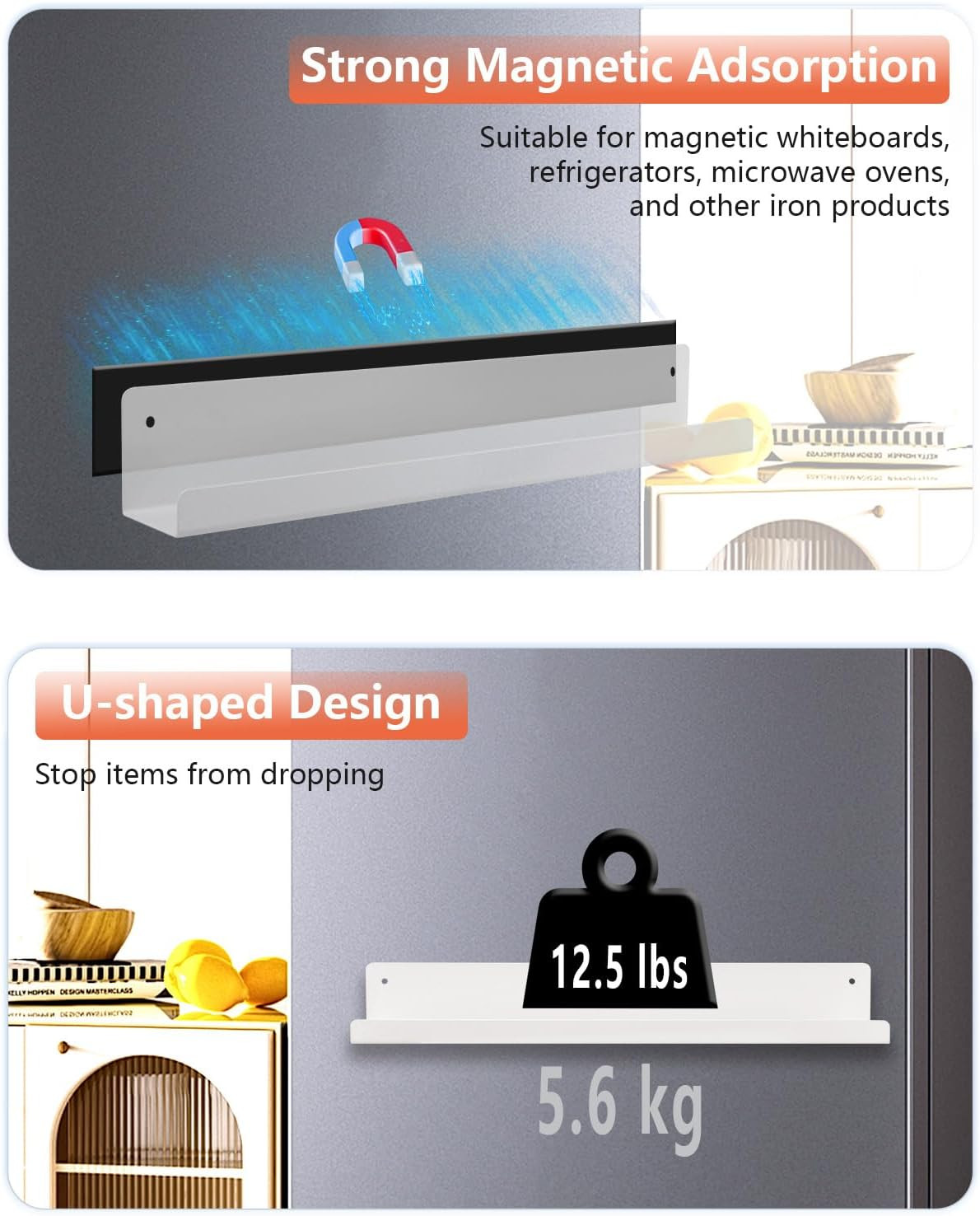 2-Pack Magnetic Book Shelf for Whiteboard – 17 Inch Reusable Metal Magnetic Shel