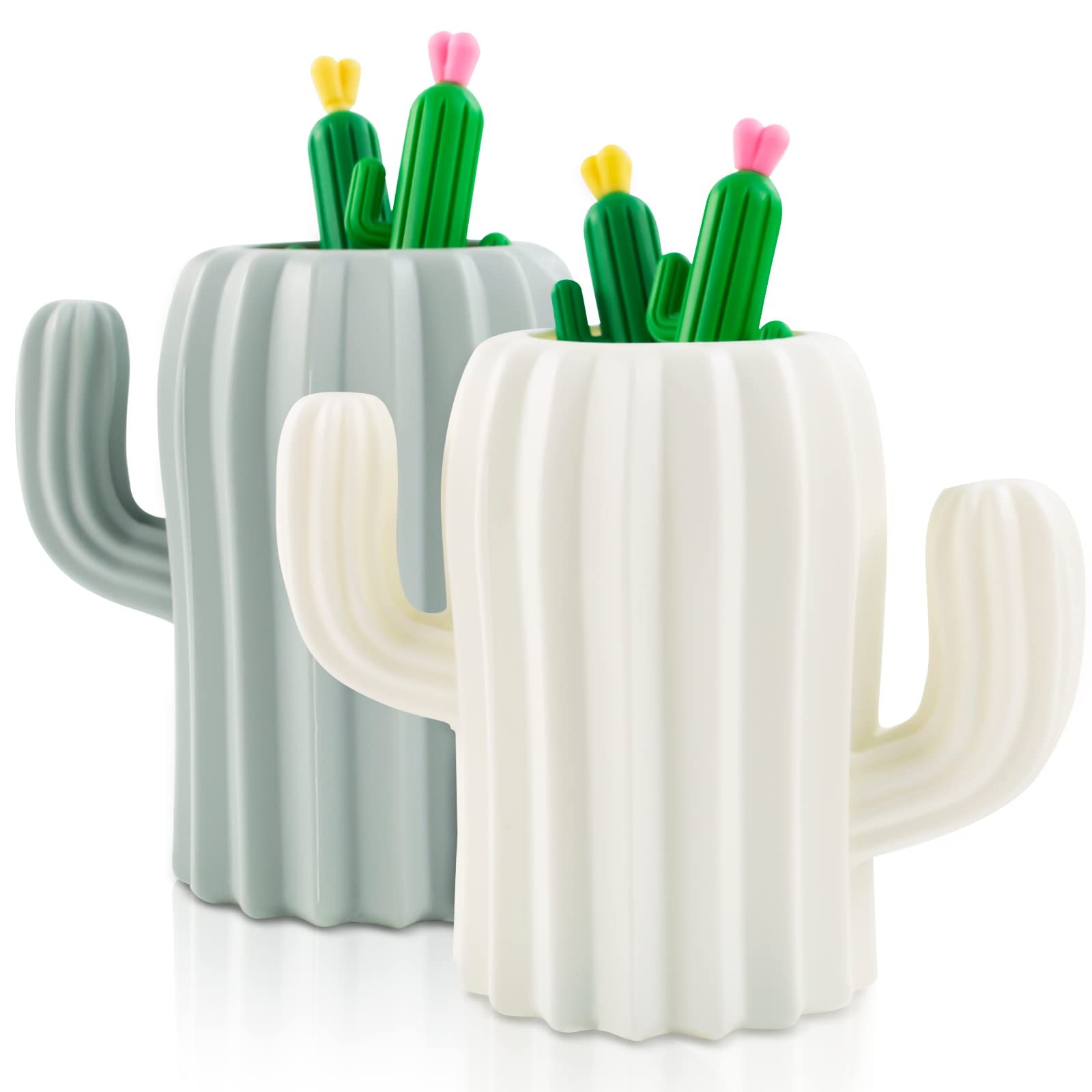 2 PCS Cactus Pen Holder – Organizer and 4 PCS Cactus Gel Pen, Multifunction C…
