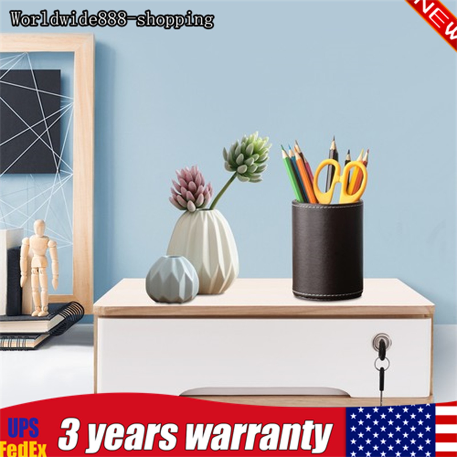 Desktop Storage Box w/ Lockable Drawer Wooden Office Supplies Drawer Organizer