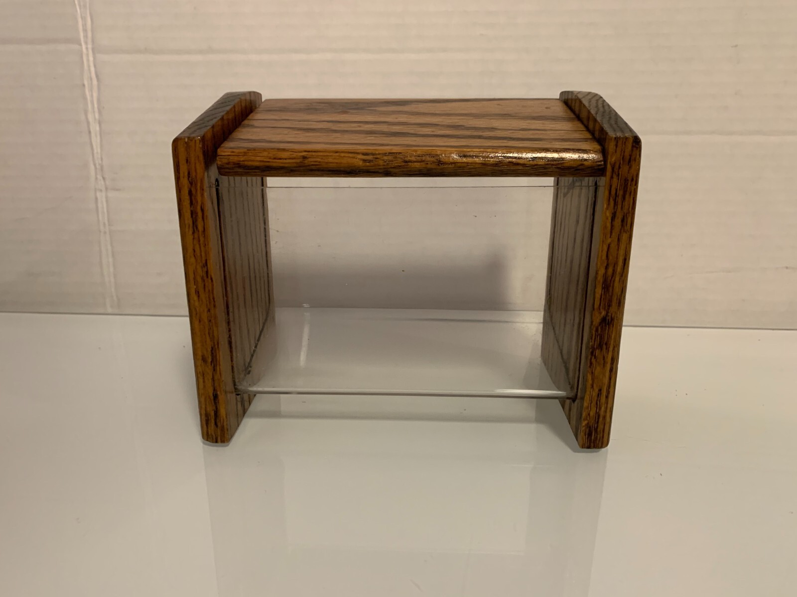 Vintage Solid Oak & Clear Acrylic Desk Top Index Card Filing Box