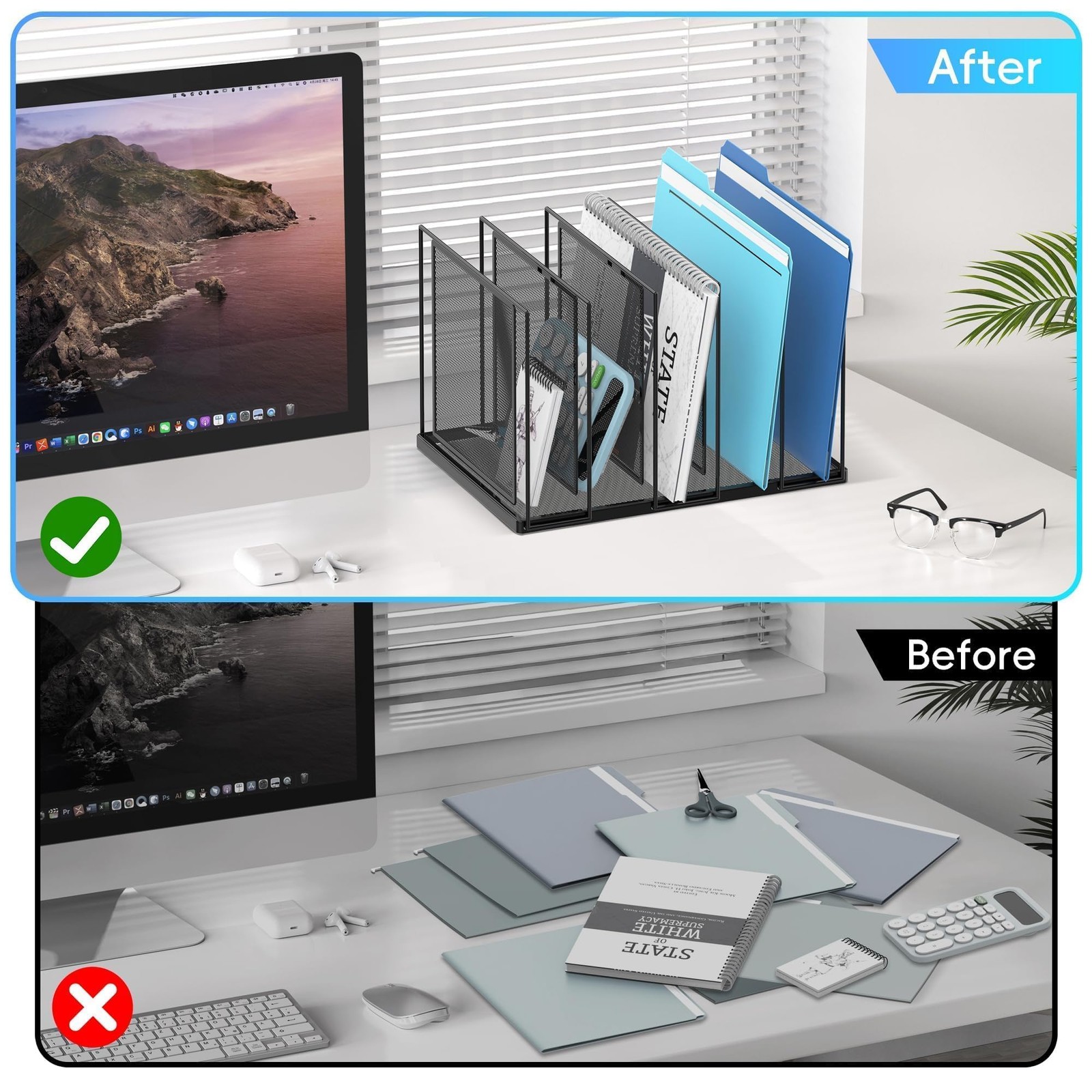 JMHUD File Organizer for Desk, 5-Section Vertical 1 Pack 5-Section, Black