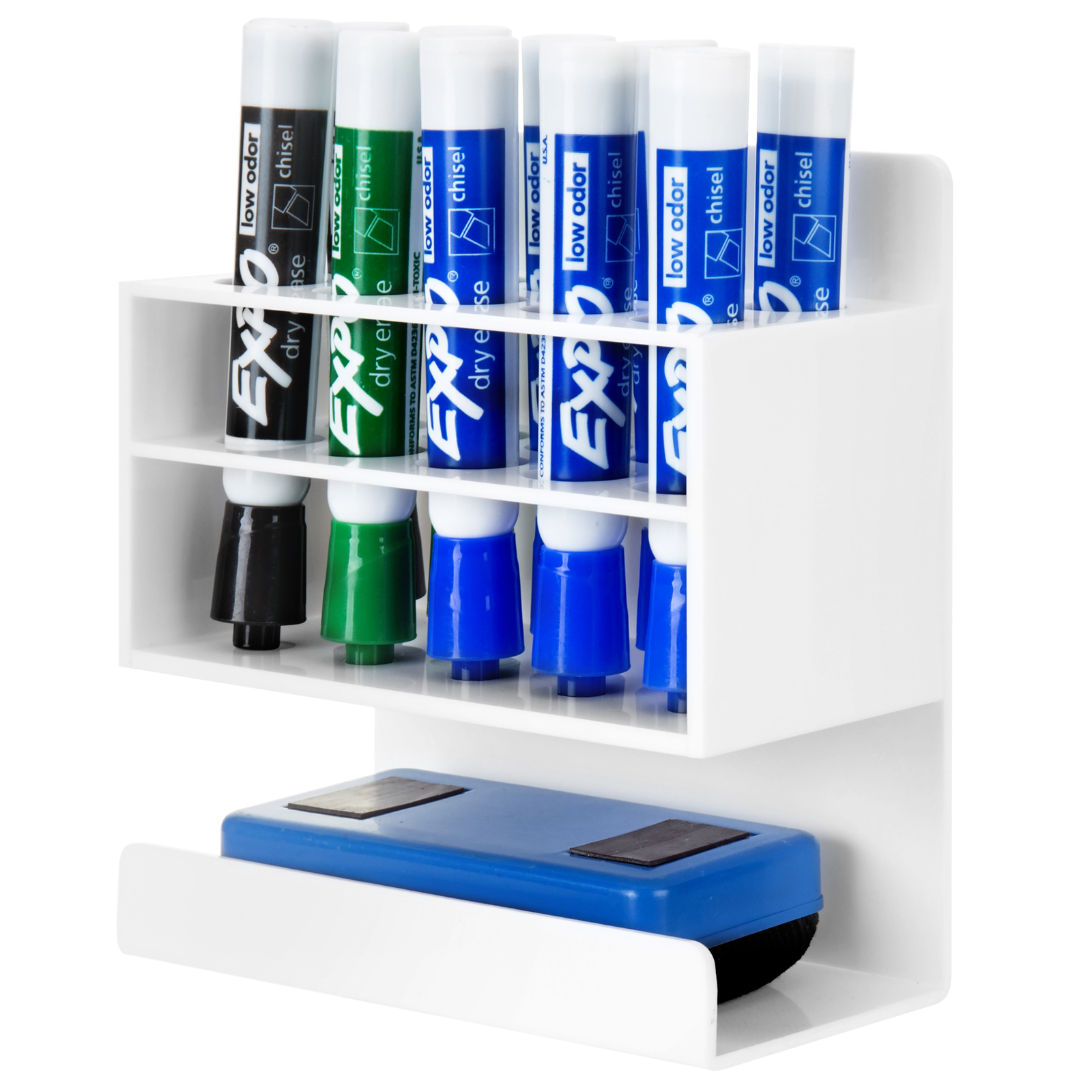MyGift 2 Tier White Acrylic 10 Slot Dry Erase Marker and Eraser Wall Stand Rack