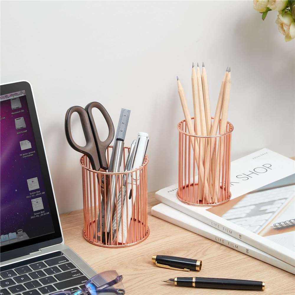 2 Sets Metal Pen Holder for Desk, Makeup Brushes Cup Holder, Pencil Holders, Pen
