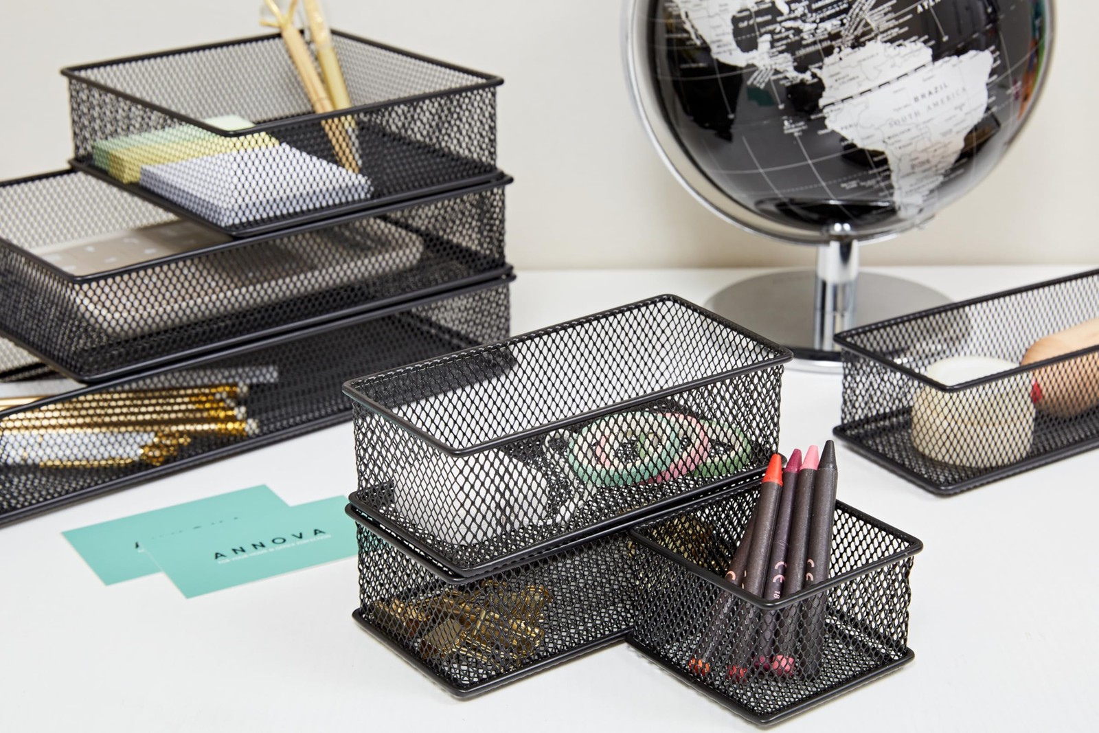 Annova Mesh Stackable Drawer Cabinet and Shelf Organizer 3x9x2 Inch, Black