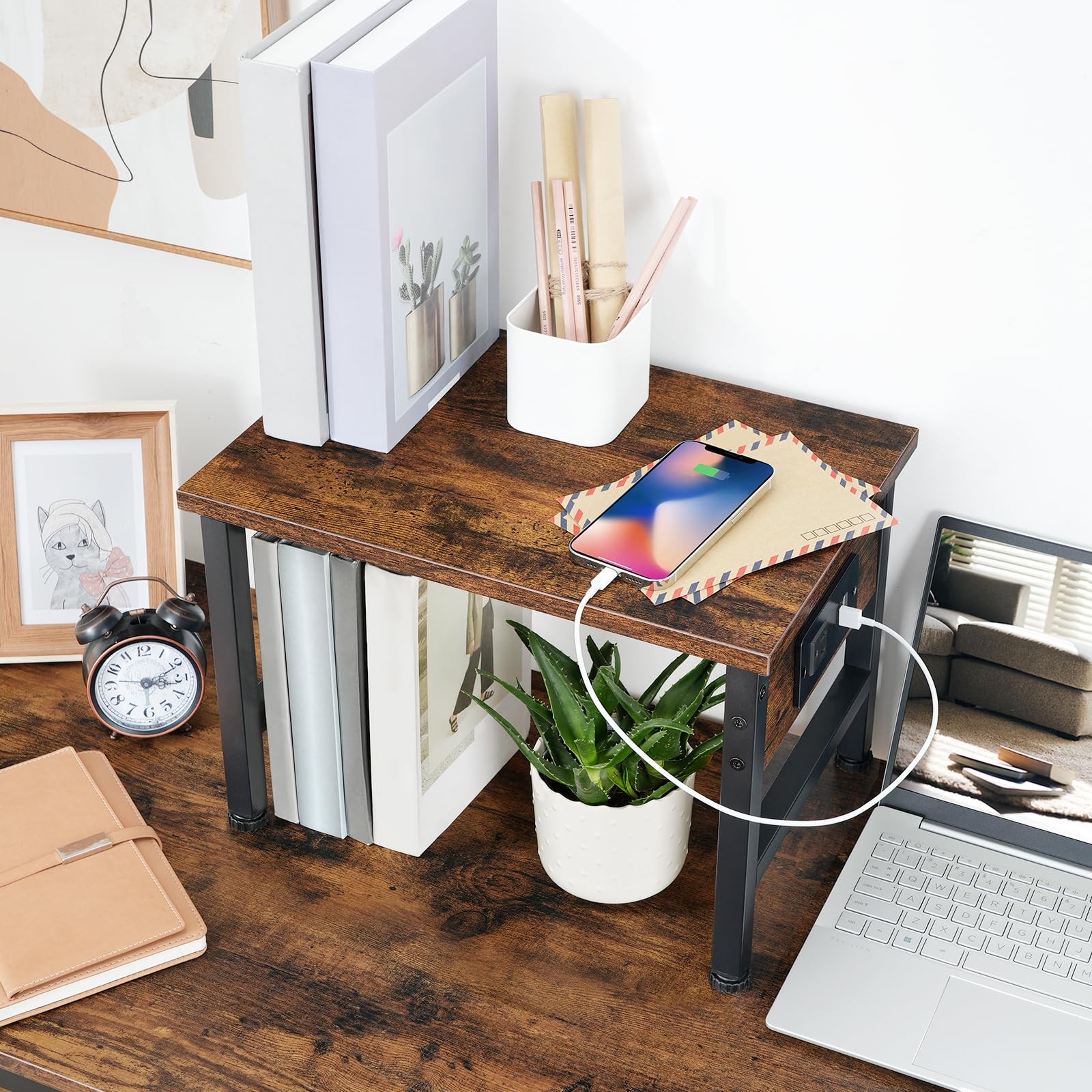 HOOBRO Printer Stand for Desk, 15.7” x 11’x 11.2”, Rustic Brown + Black