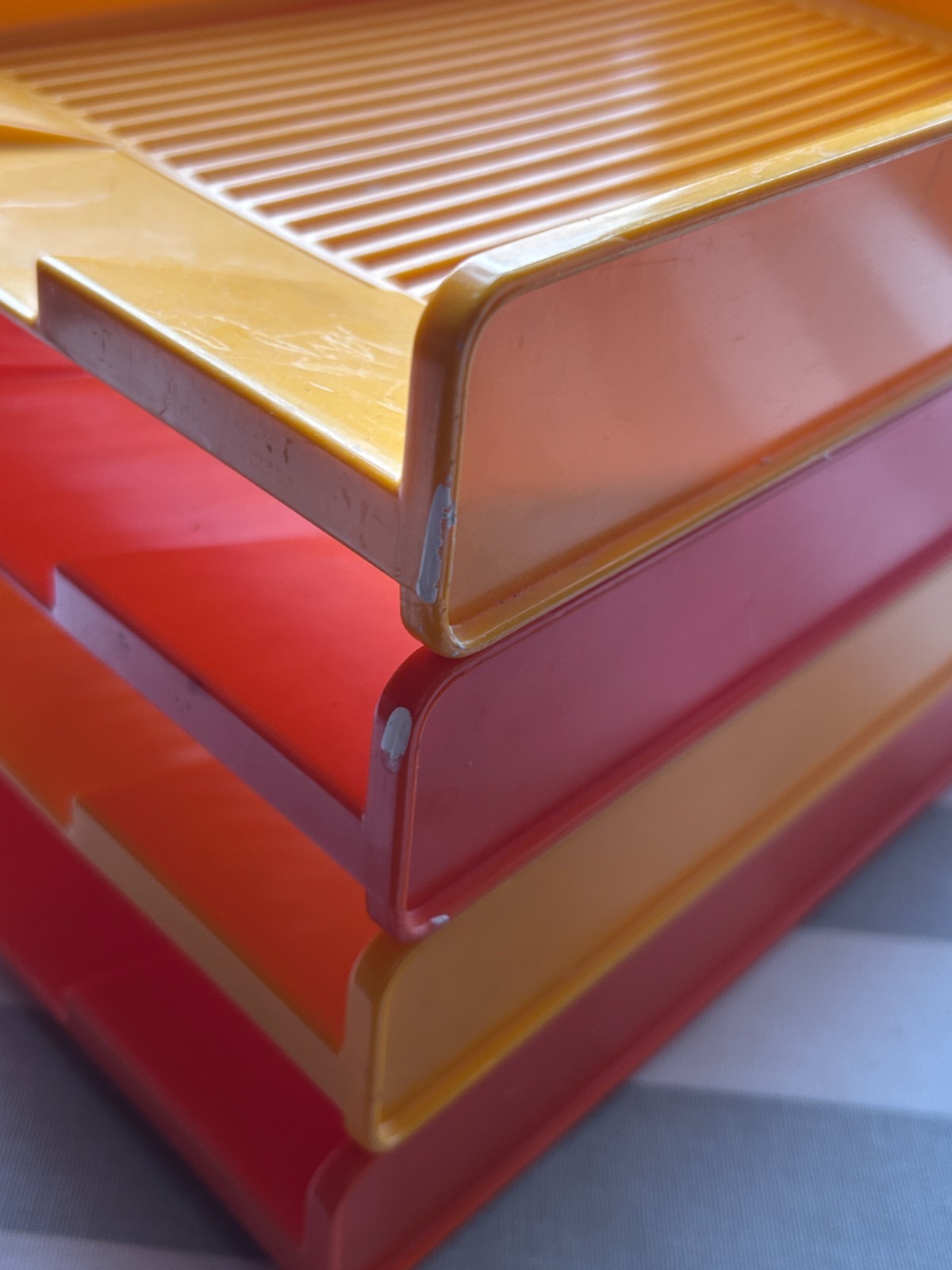 vintage Gustavsberg plastic stacking desk paper trays orange yellow MCM Sweden