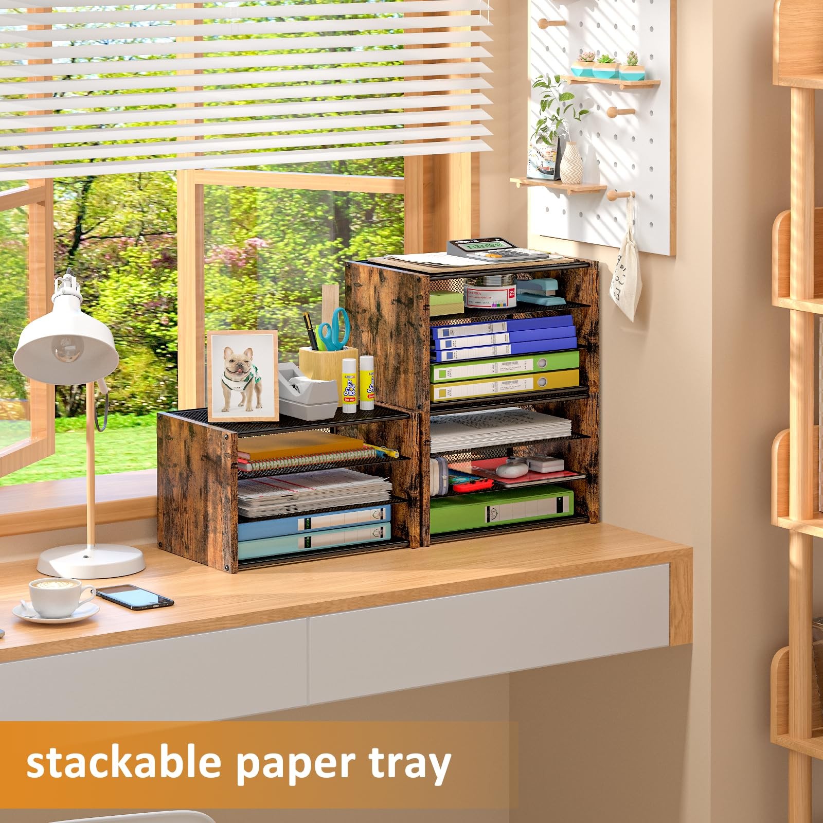 DAOUTIME 3-Tier Paper Letter Tray, Wooden Desk File Organizer, Stackable Meta…