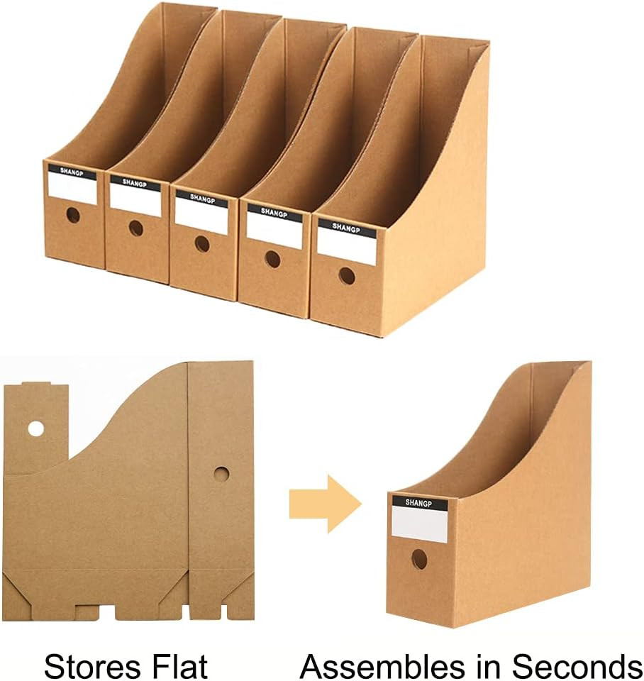 Foldable Desk File Organizer Cardboard Magazine Storage Box 15 Pack Brown