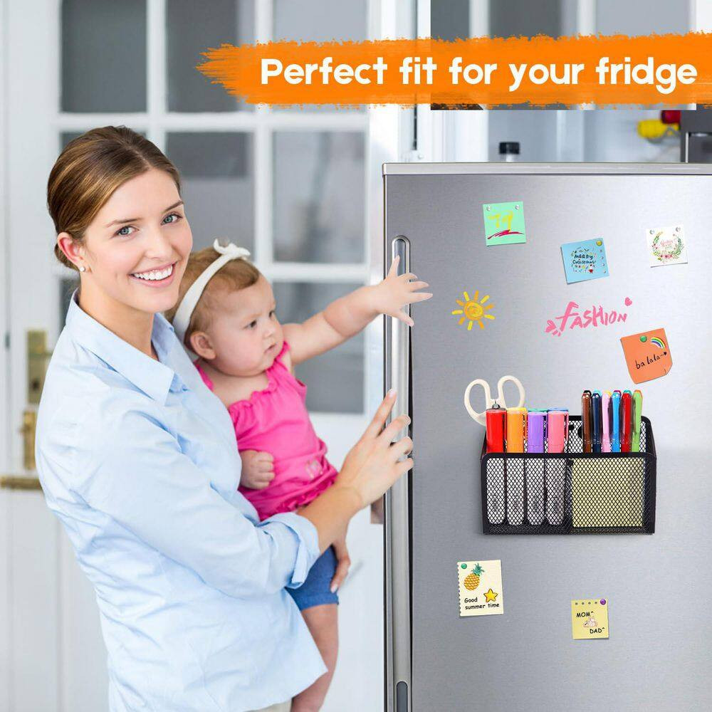1 Pack Magnetic Mesh Pencil Holder Black with Extra Strong Magnets Marker Organi