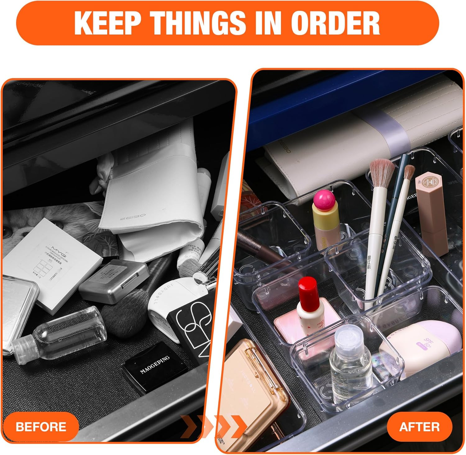 Valuemax 9-Piece Clear Plastic Drawer Organizer Set with Non-Slip Pads