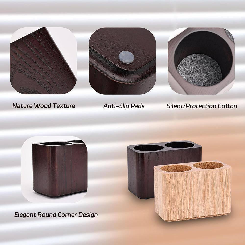Oak Solid Wood Pen and Pencil Holder Desk Organizer Two Cup Stationery Storage f