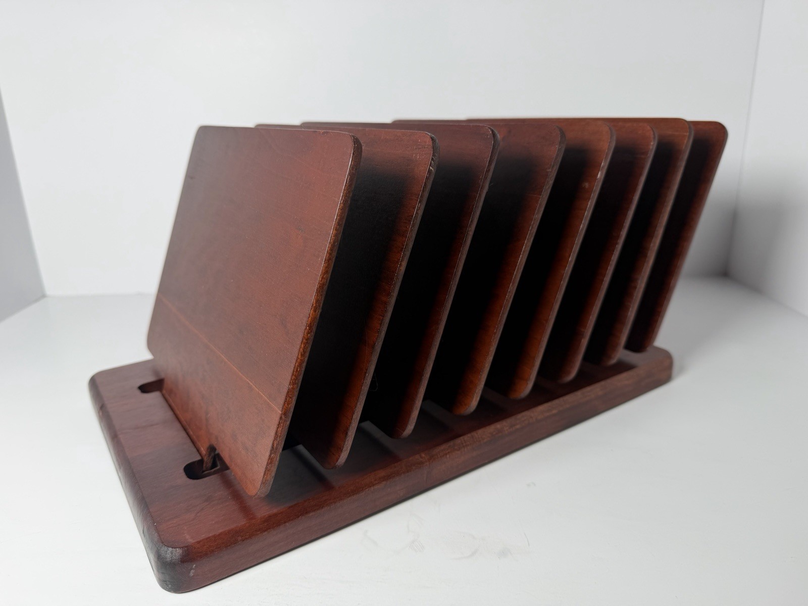 Vintage Wood Levenger Desk Organizer MCM Style 8 Moveable Partitions Retro Rare