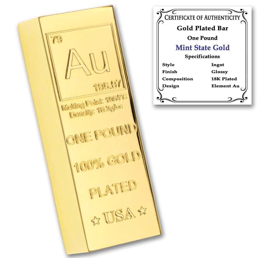1 lb Gold Plated Bar (Trapezoid Ingot) 18K Paperweight – Element Design with Cer