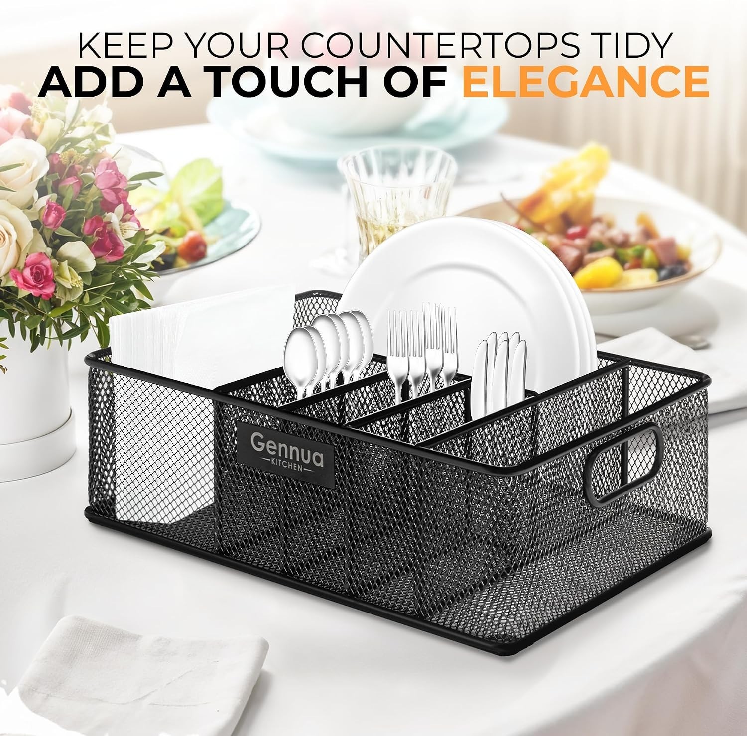 Paper Plate Organizer Caddy Kitchen Storage Utensil Holder Countertop Picnic