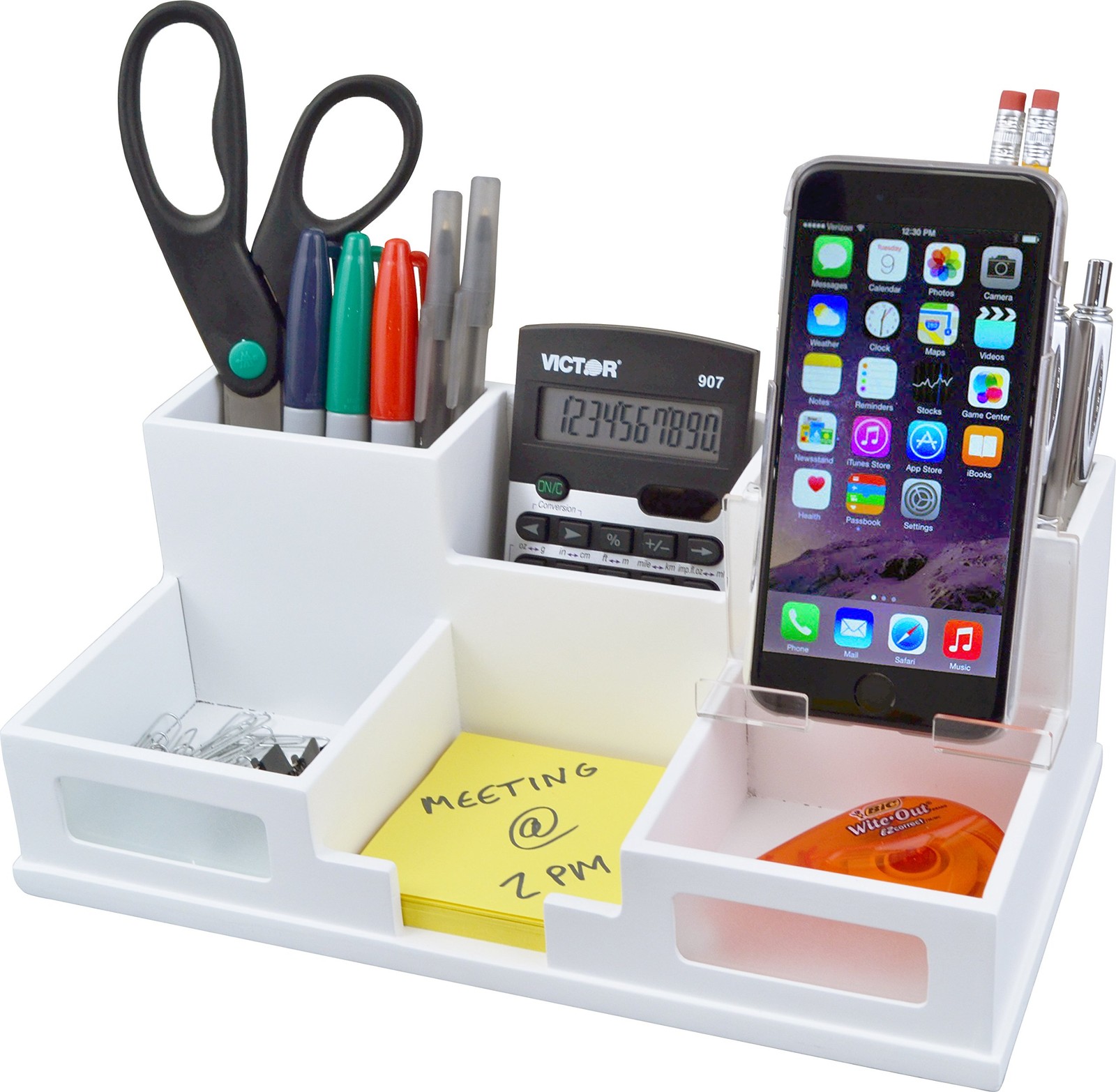 Victor W9525 Pure White Desk Organizer with Smart 4″ x 5.5″ x 10.4″,
