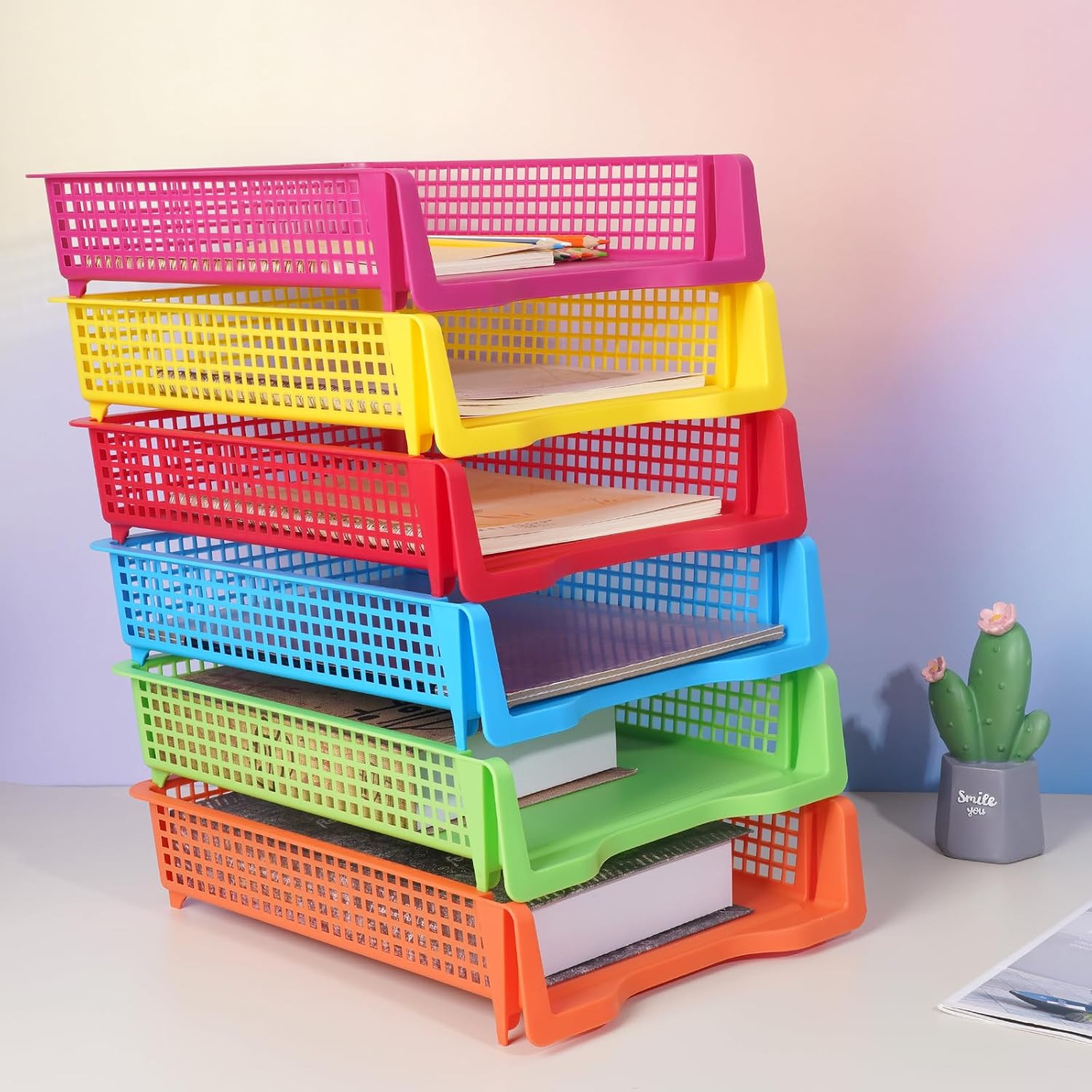 ZZYFGH 6 Pack Stackable Paper Organizers for Classroom and Office Use