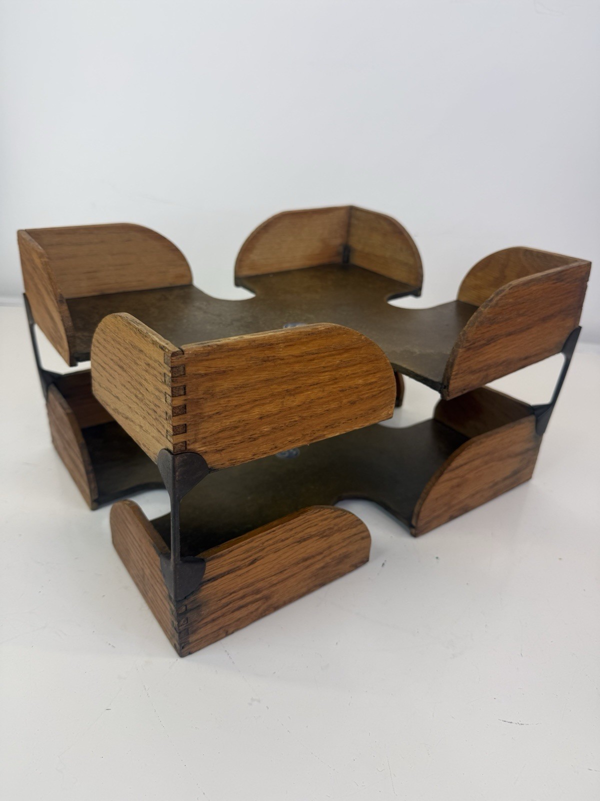 Set Of Globe Wernicke Oak Dovetail Stacked Desk Organizer Letter Vintage