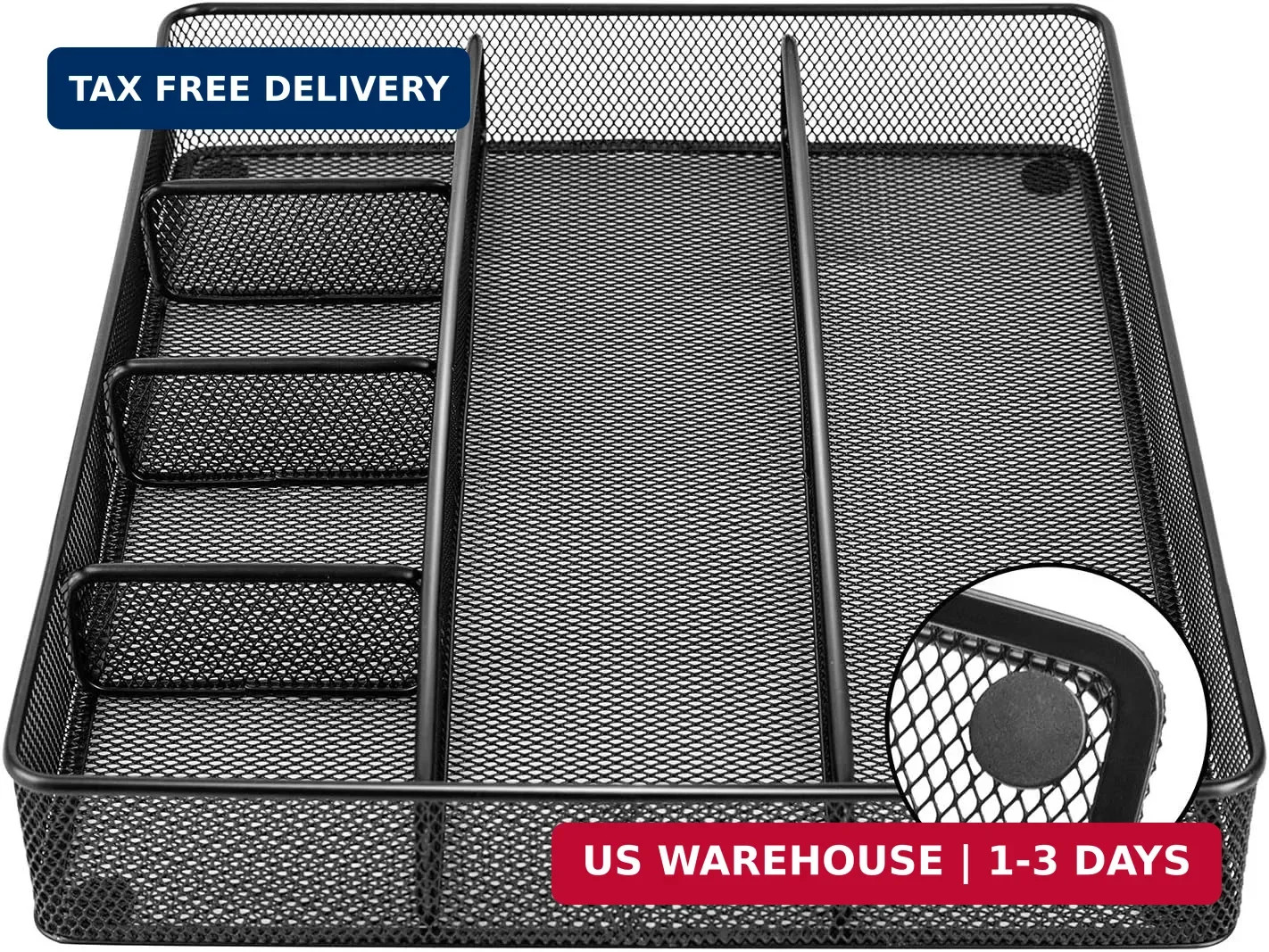 Amazon Basics Metal Mesh Desk Organizer with 6 Compartments, Anti-Slip Pen Holde