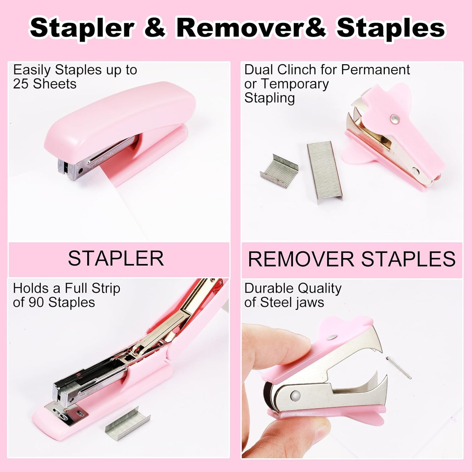 Pink Desk Organizers and Accessories Set with 360-Degree Rotating Pen Holder, Ta