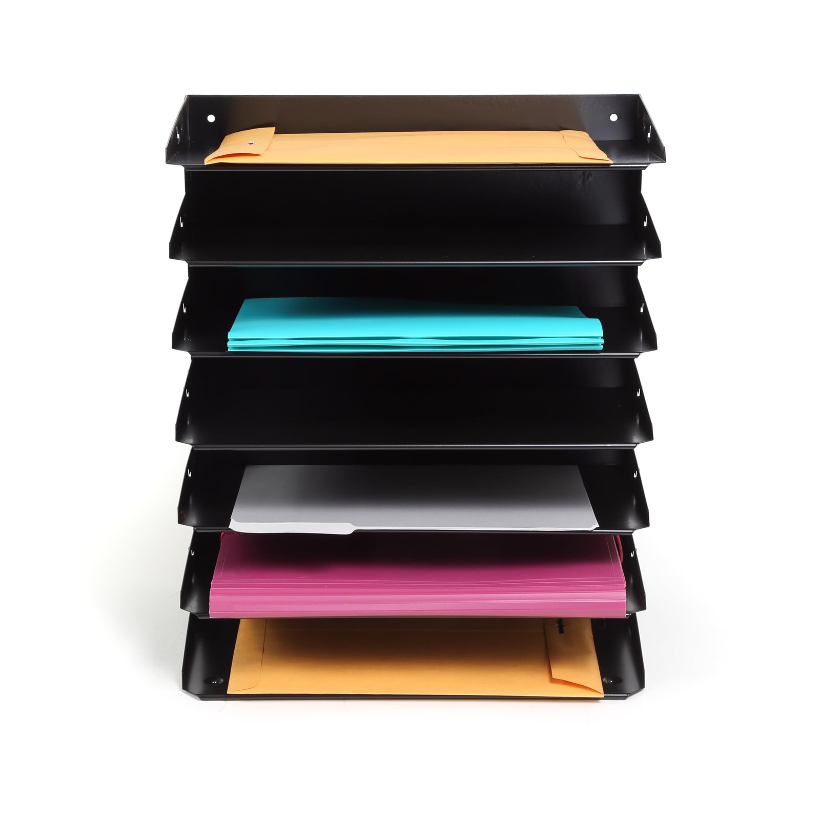 Black Desk Organizer CADDY Seven Slot Steel Paper Sorter for Office Home Use