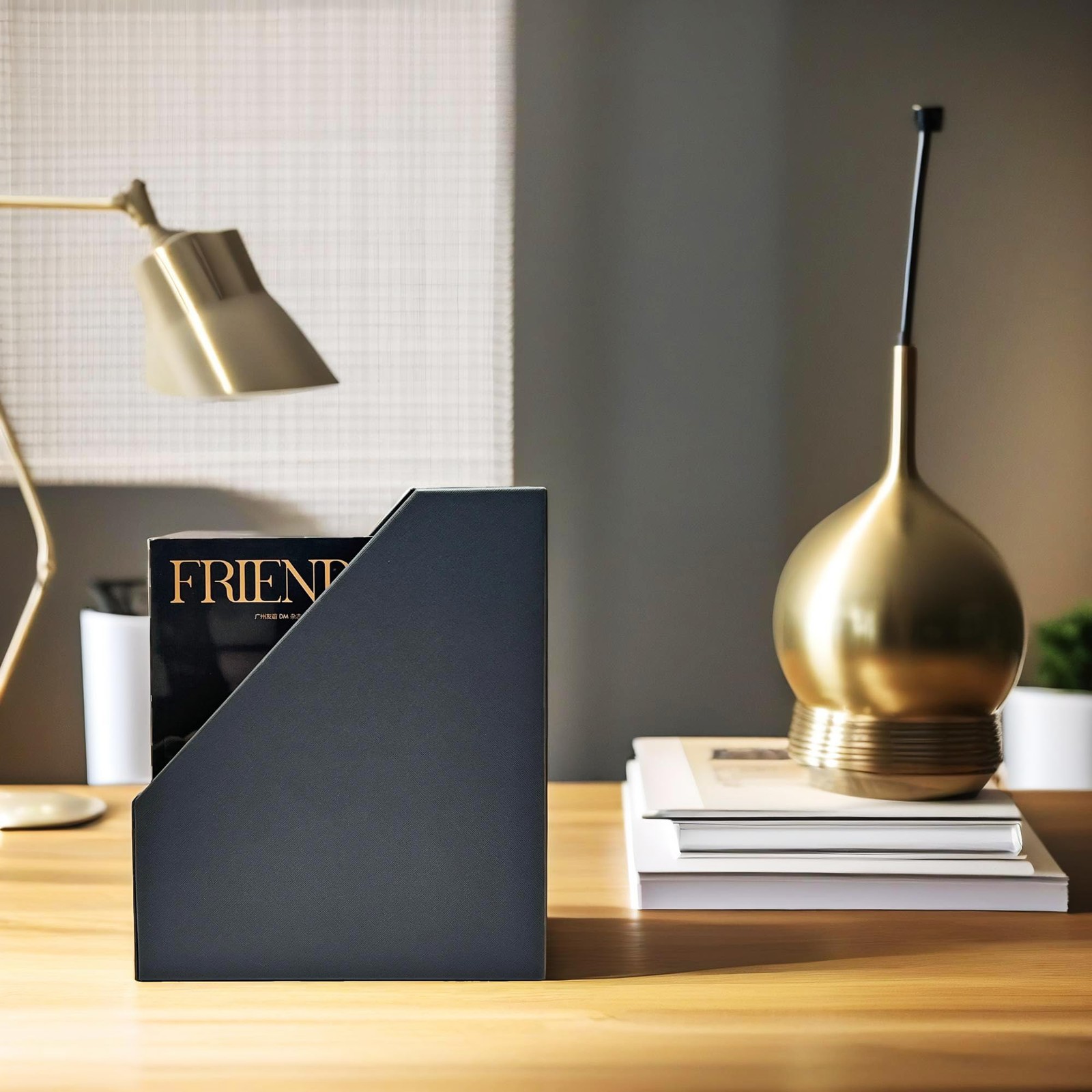 Magazine File Holder Leatherette Desktop Document Organizer Dark Grey