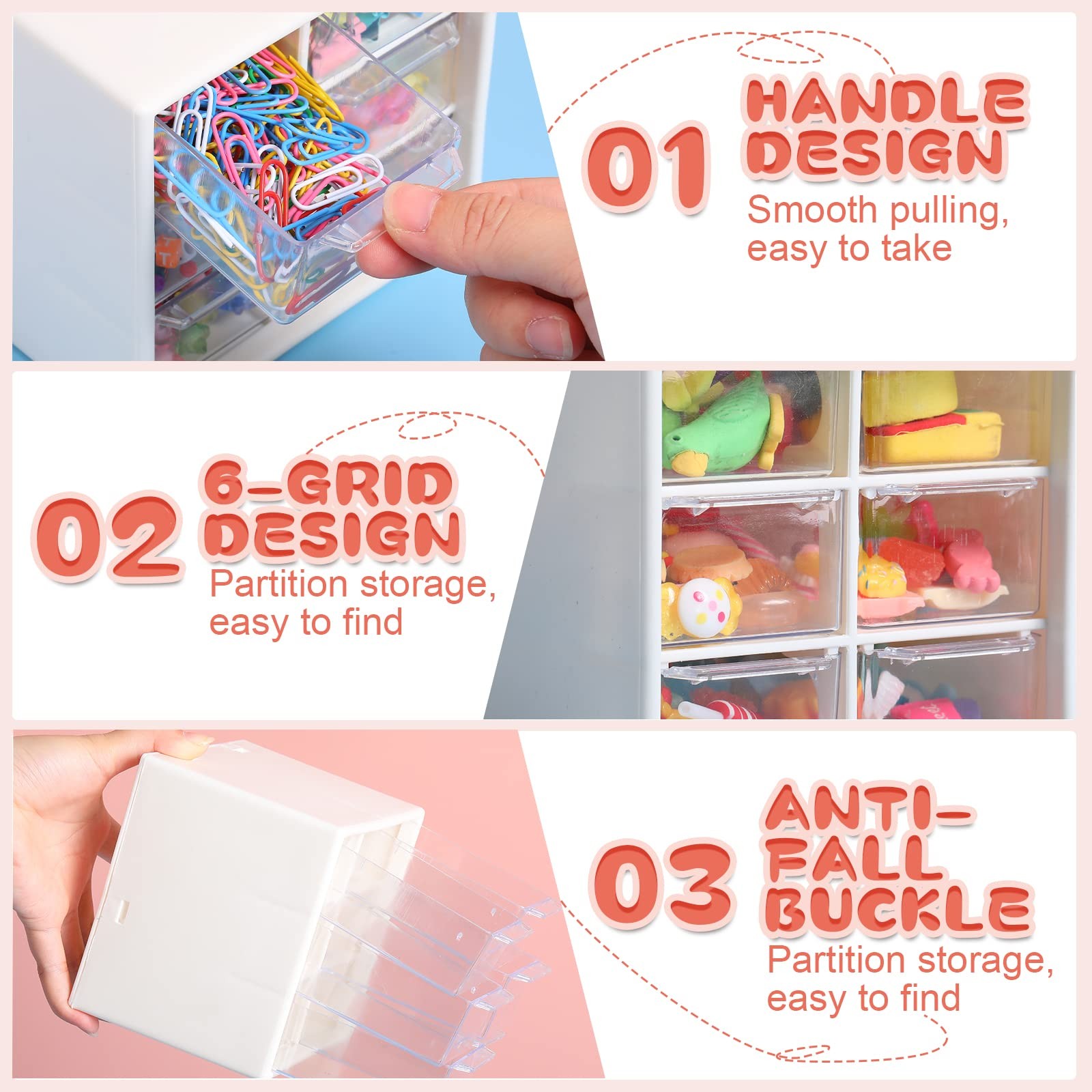 6 Pcs Small Desktop Organizer, Mini 6 Clear 4.8 x 3.8 x 4.6 inches, beige