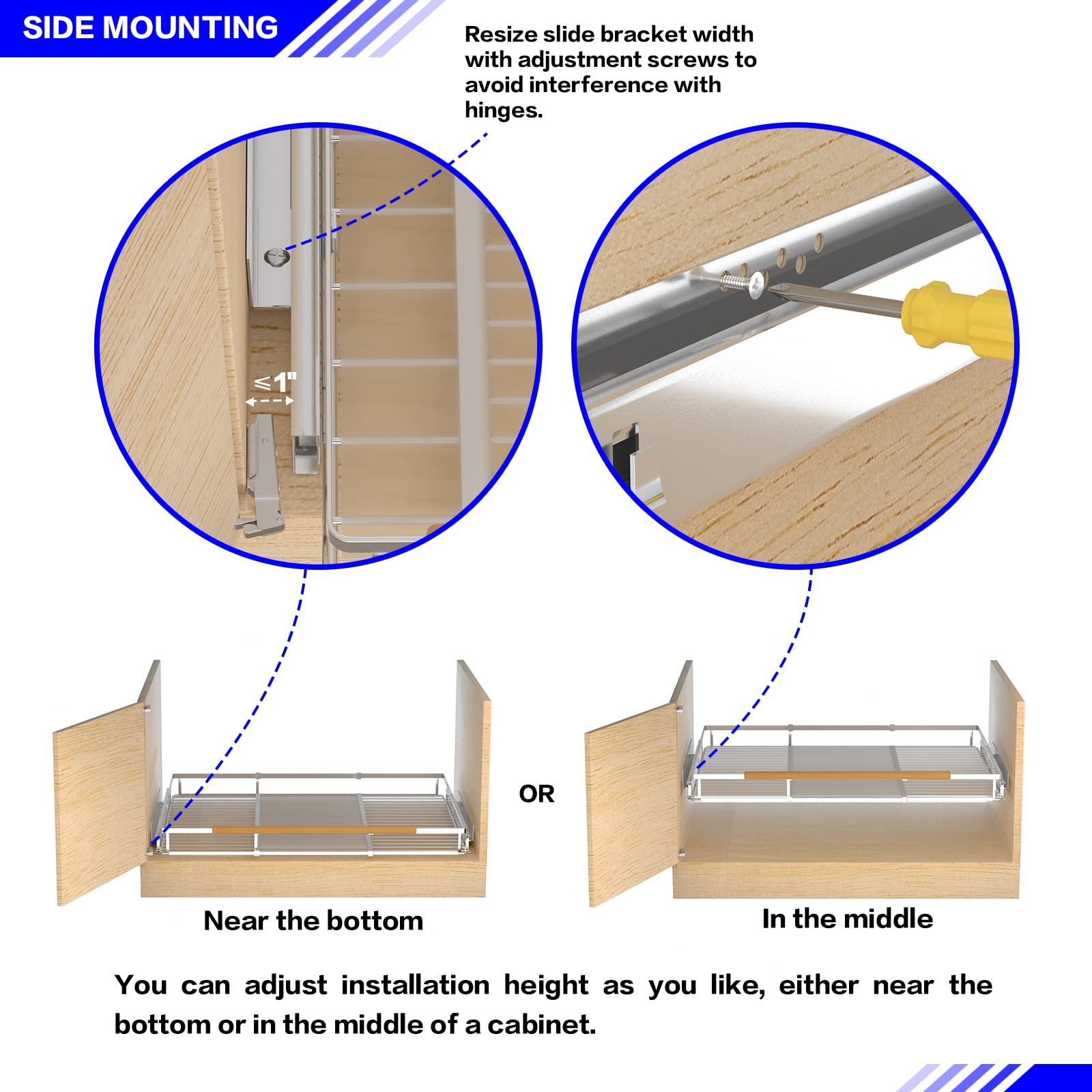 M – Cabinet Width: 16.3″~26.3″ * Depth: 17.3″, Medium -W(basket+glides)…
