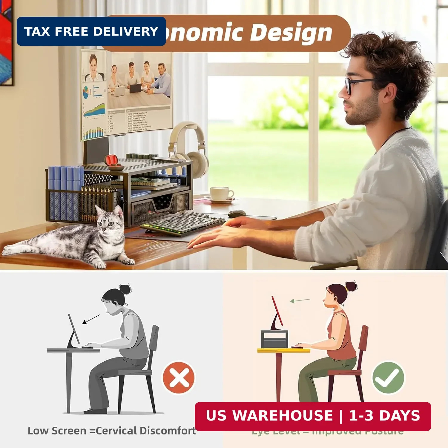 Simple Trending Desk Organizer and Accessories, 2 Tier Computer Metal Monitor St