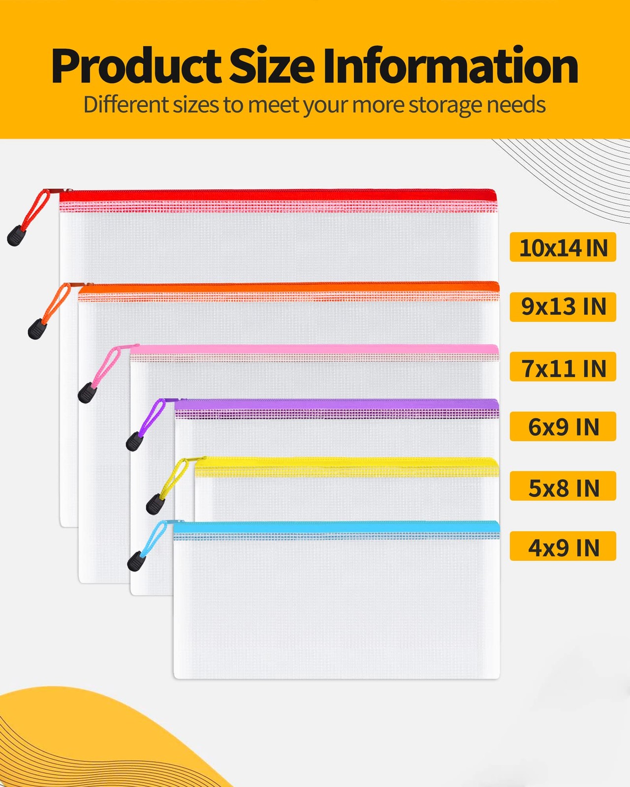 18 Pack Multisize Plastic Zipper Pouches 6 Colors, Water Resistant Bag School