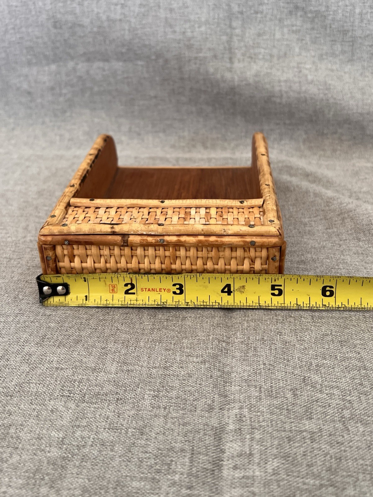 VTG Bamboo Rattan Wicker Desk Organizer Mail Holder Letter Sorter Boho Coastal