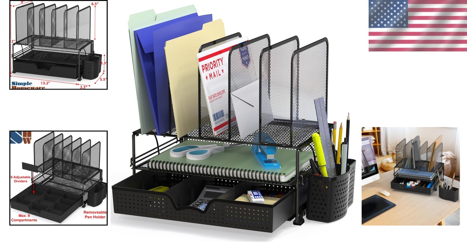 Modern Black Desk Organizer with Detachable Pen Bucket – Effortless Storage