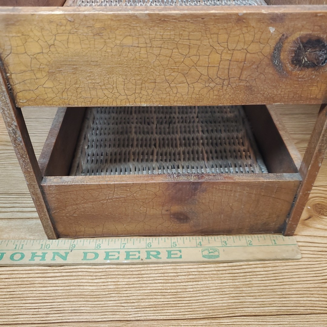 VTG 2 Tier Wood Rattan Wicker Paper Holder Letter Tray Office Desk Organizer