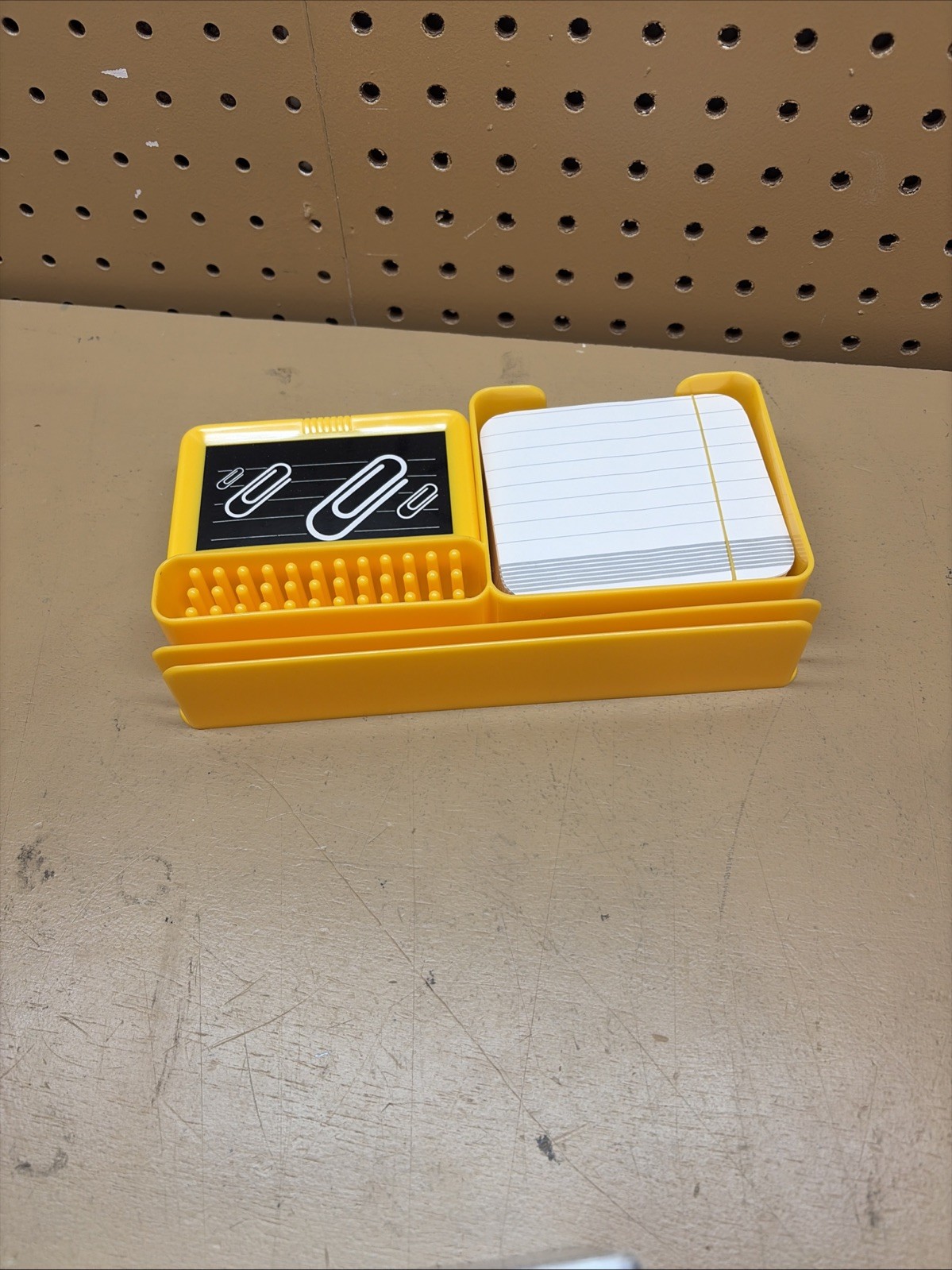 Vtg W brand Yellow organizer set Memo Sheets & Magnetic Paper Clip Holder RARE