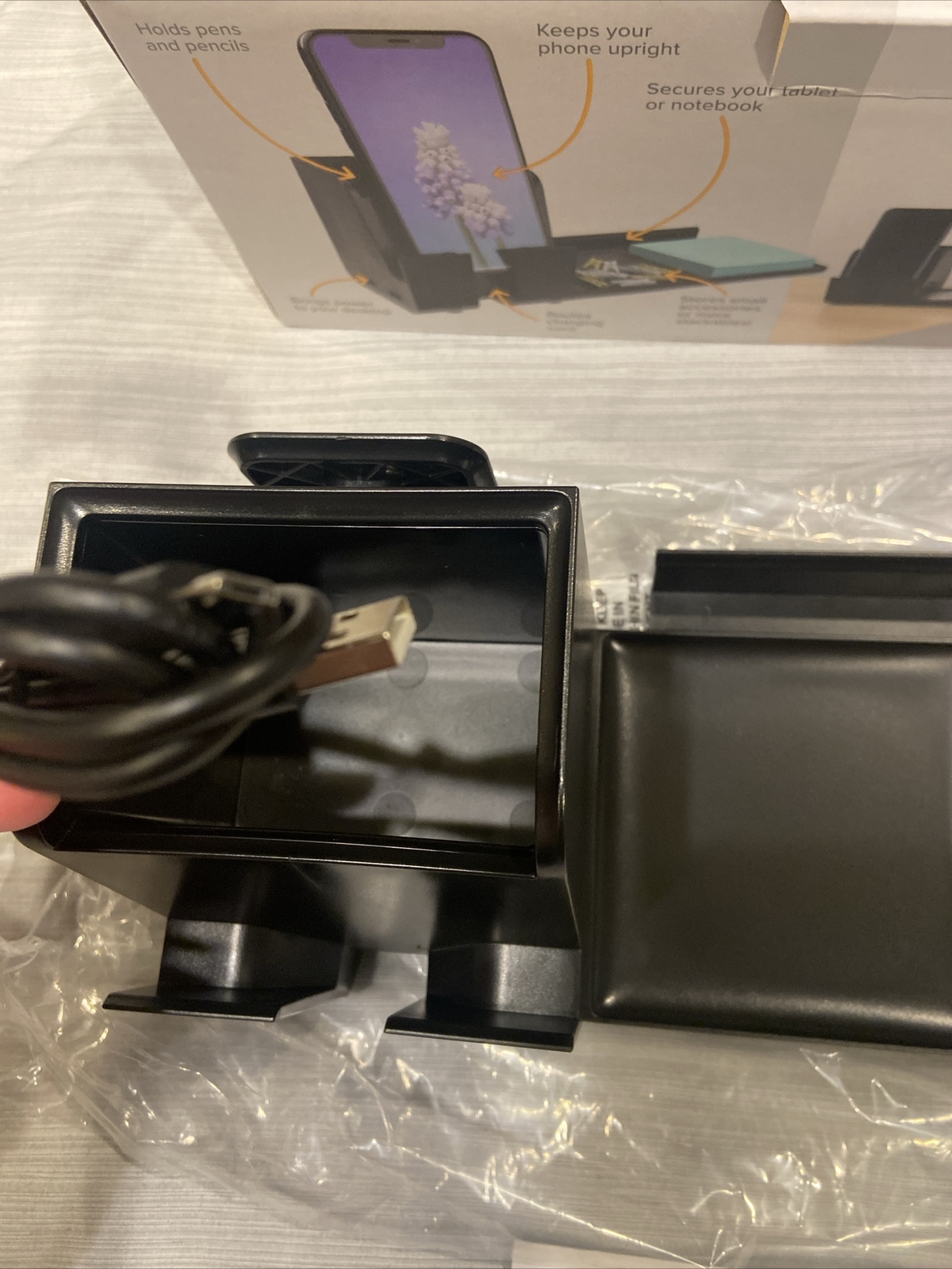 Bostitch Office Konnect Desk Organizer Power Base, Black Plastic, Dual USB Ports