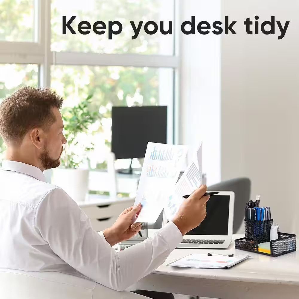 Black 7.87 In. X 11.22 In. Steel Wire Mesh Desk Organizer with 3 Compartments fo