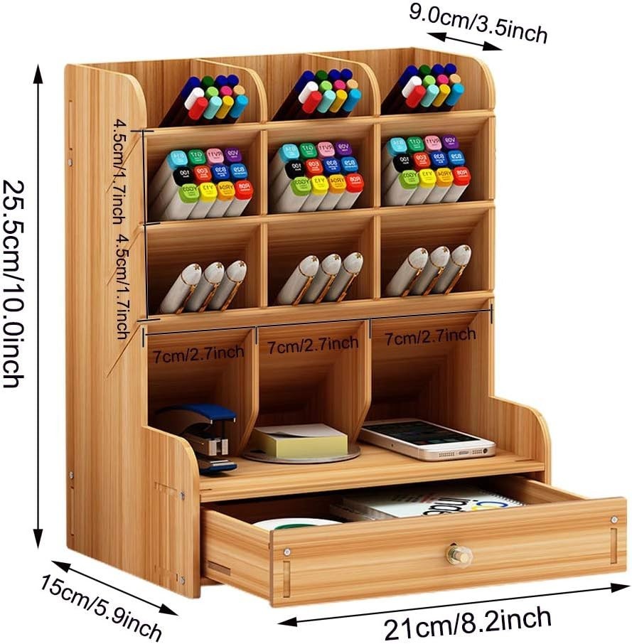 Creative DIY Cherry Desk Organizer with Drawer – 13 Compartment Storage Solution