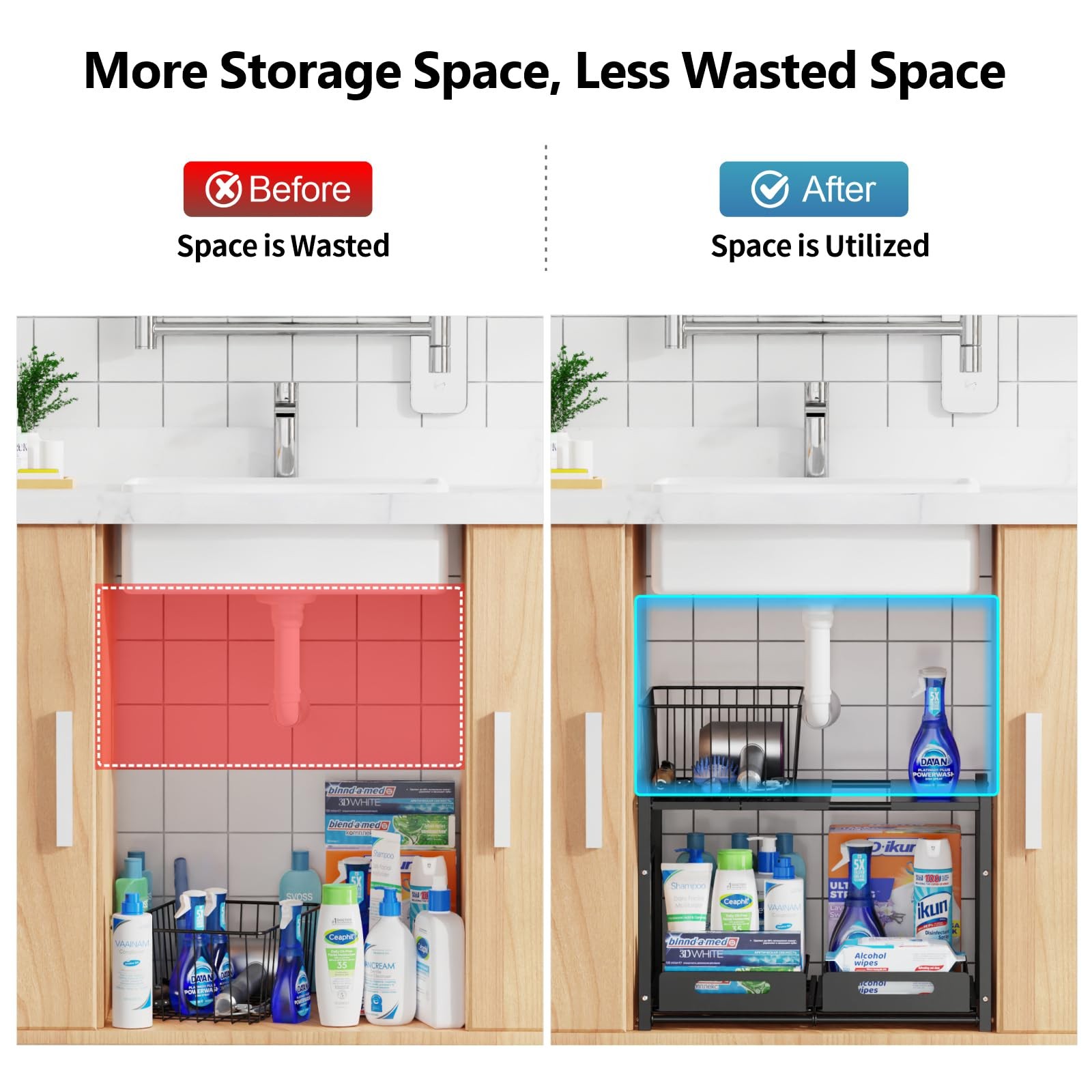 iSPECLE Extendable Under Sink Organizer – 2 Tier Expandable Black