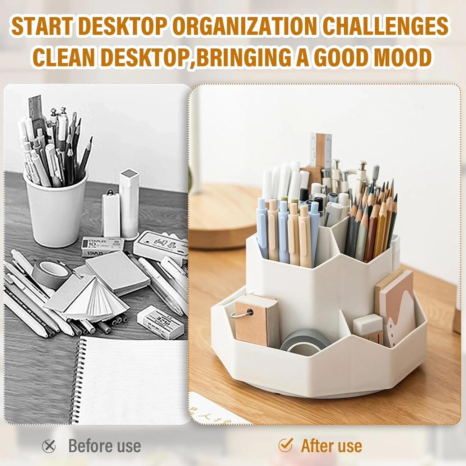 360 Degree Rotation Pen Holder 9 Slots Pencil Holder for Desk Desk Organizer