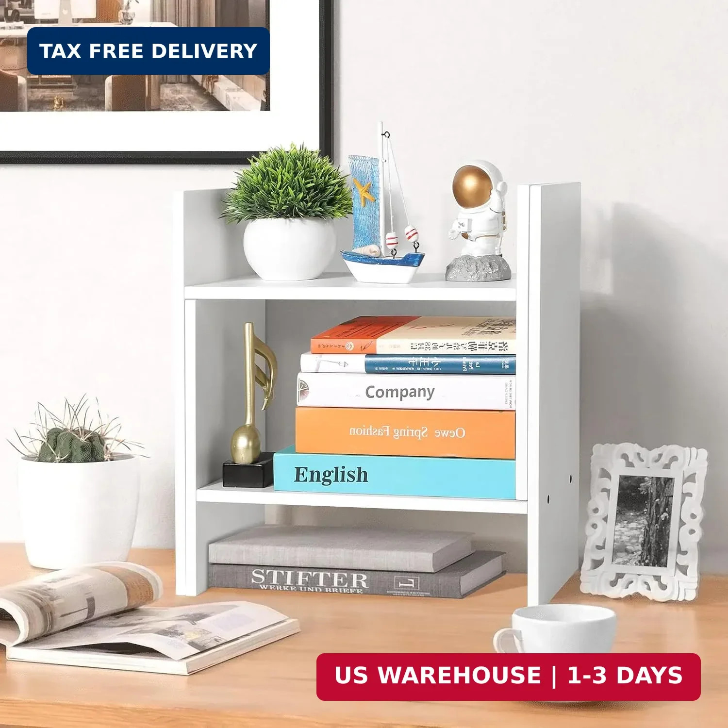 CITLOW Desktop Shelf Organizer – Adjustable Wood Desktop Bookshelf, Table Top Sh