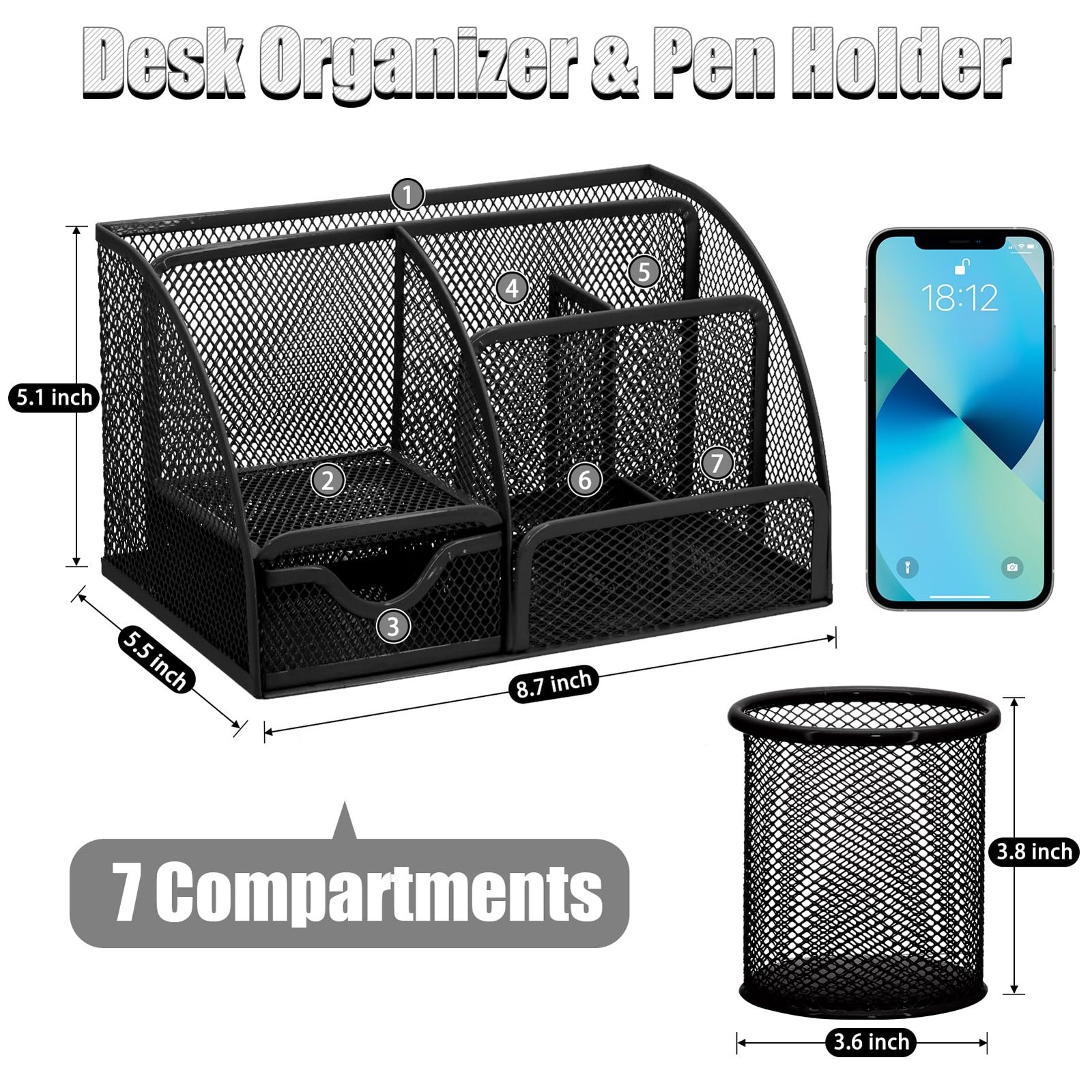 13-in-1 Office Desk Organizer Set with Stapler and Tape Dispenser, Pen Holder…