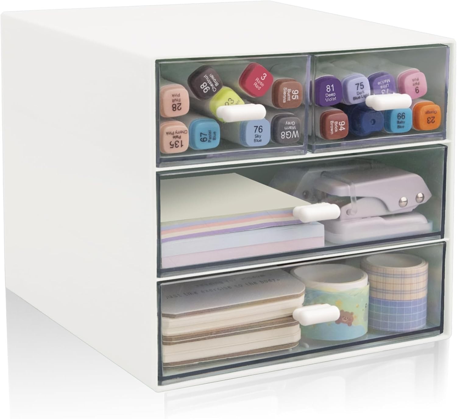 Modern White Desk Organizer with 4 Acrylic Drawers – Effortless Organization